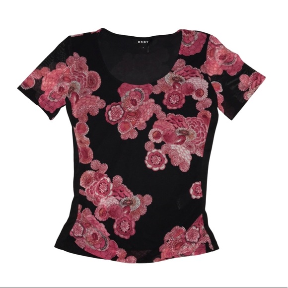 Dkny Tops - DKNY Black & Pink Floral Pattern Blouse - Size S
